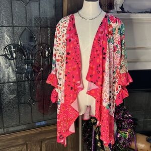 NWT ~ Umgee Hot Pink Floral Ruffle Kimono